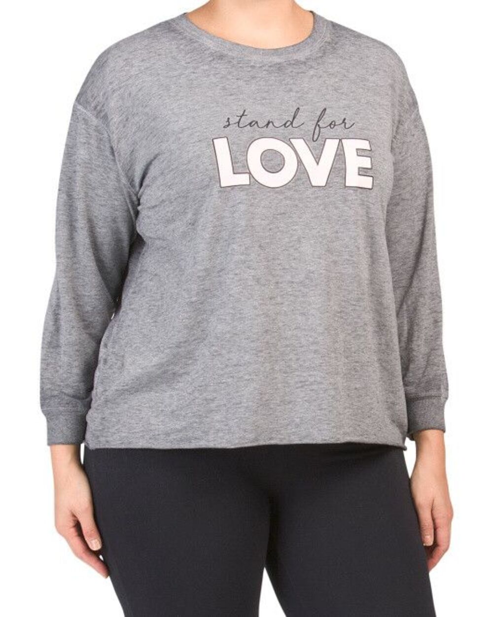 C&C California women Grey Burnwash STAND FOR LOVE Crew Neck Knit Top size 1X $68